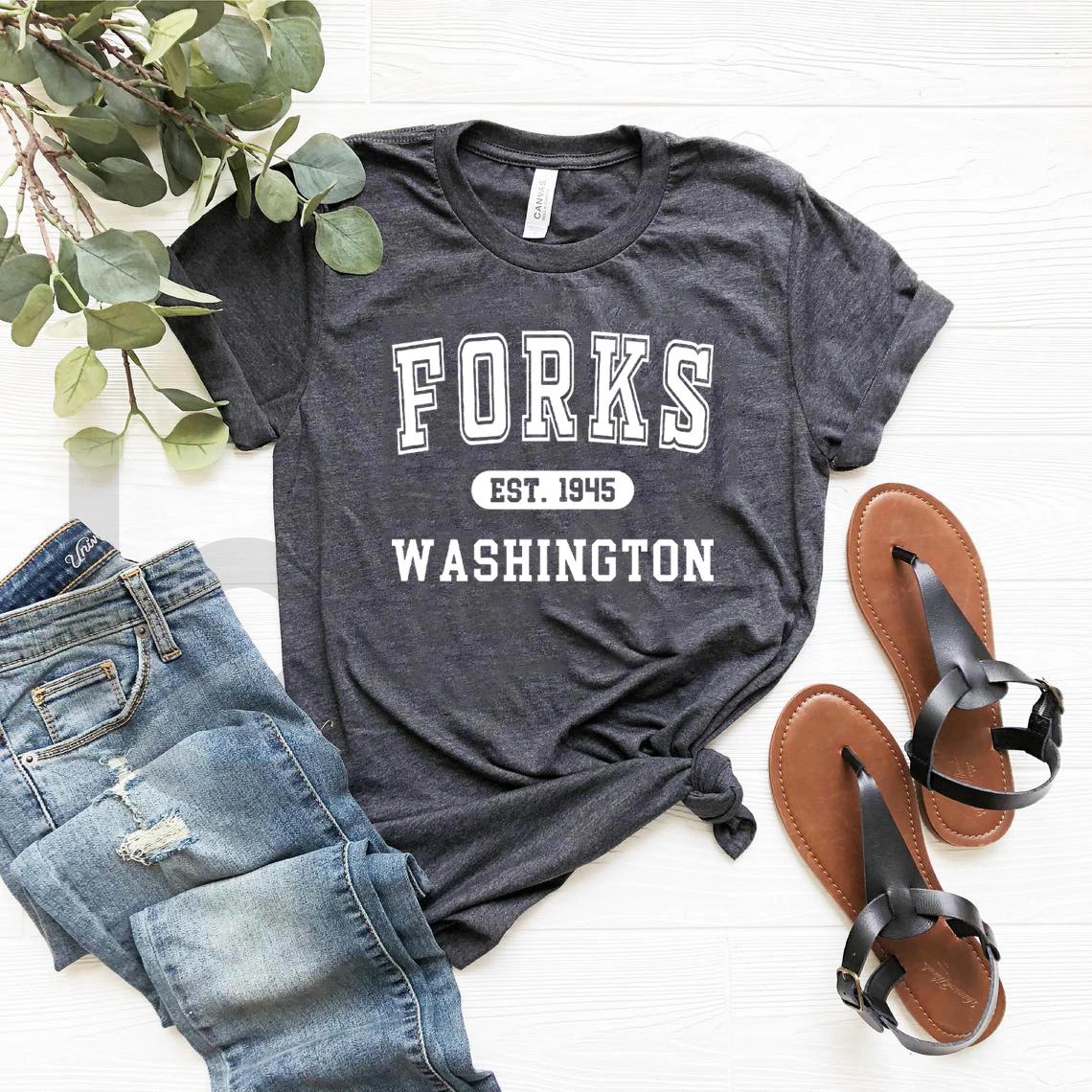 

Футболка Forks Twilight Shirt Team Edward Graphic Tees Женские футболки Harajuku Shirts Streetwear Женский топ, короткий M темно серый