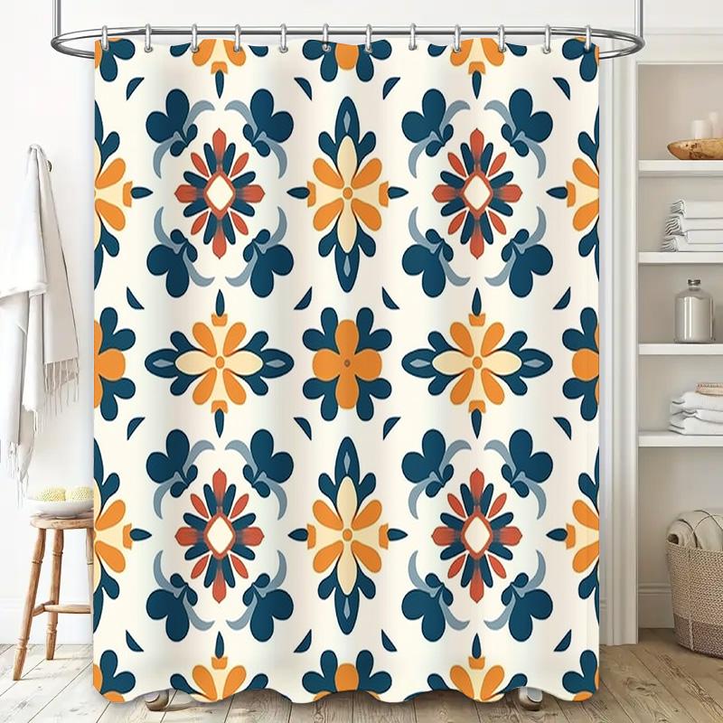 Elegant Blue White Shower Curtain Floral Print Bath Decor for Bathroom Decoration 3D Printed Waterproof Fabric Size: Customizabl