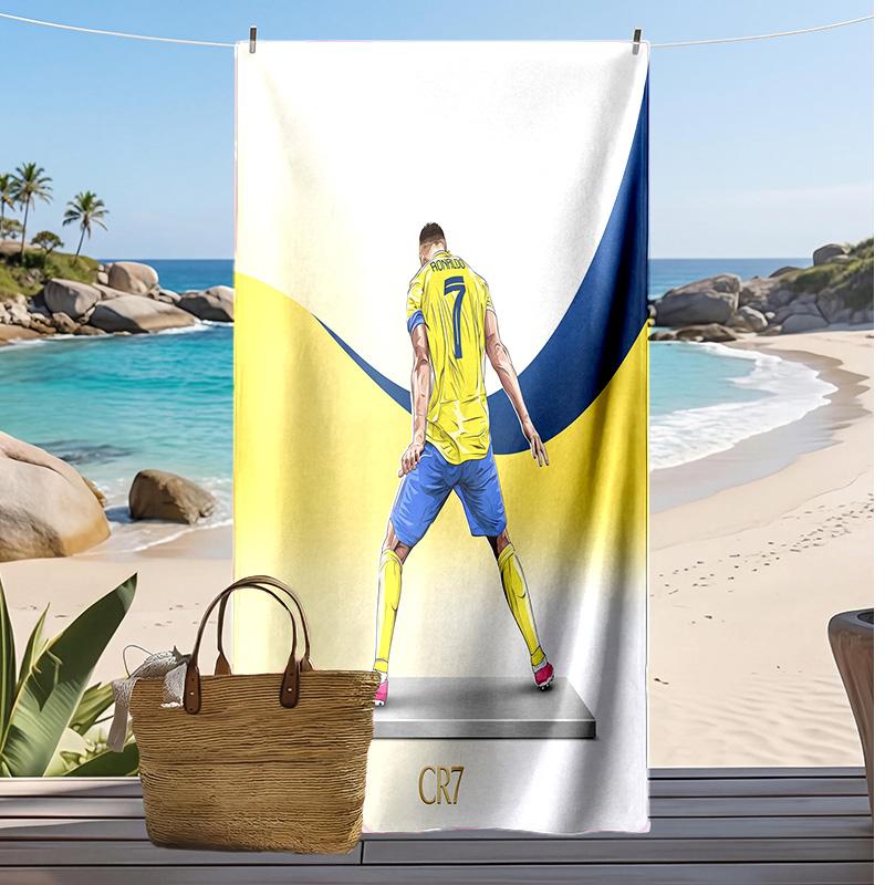 Cristiano Ronaldo Aufdruck Strandtuch Schnelltrocknend Super Saugfähig Weiches Badetuch zum Schwimmen Strand Reisen Fan Souvenir Geschenk