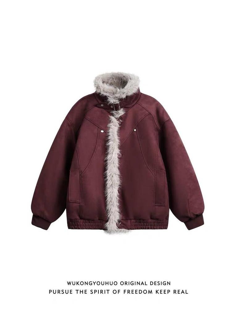 Men's Trendy 2025 Winter Cotton Padded Jacket with Fur Lining and Thickened Fur Collar - High-End Feel