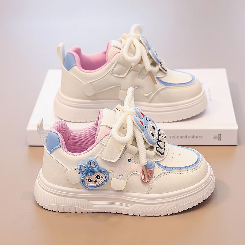 Children's Girls' Sneakers, Spring and Autumn Styles, Fashionable, Soft-soled, Non-slip L Labubu Little Girl's Casual White Shoes