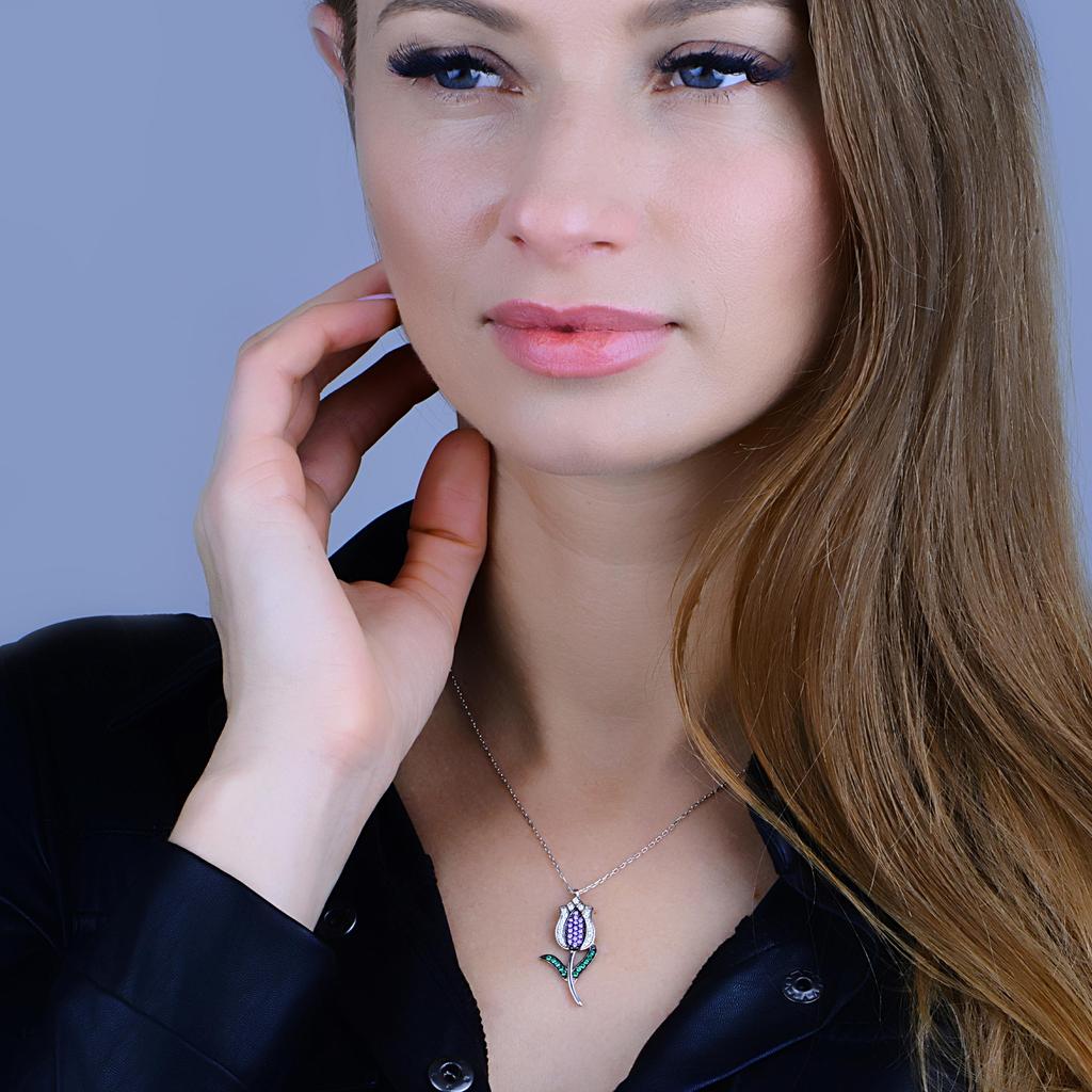 925 Tulip Silver Necklace, Tulip Necklace, Turkish Silver Jewelry, Flower Necklace, Tulip Pendant Necklace, Gift Idea For Women