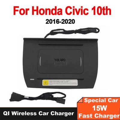 15W QI Wireless Charging Phone Charger Fast Charging Plate Panel Storage Box for Honda Civic 10Th MK10 2016-2020