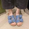Foreign trade large size flat-bottomed cool slippers for women 2025 summer new European and American retro denim thick-bottomed cool slippers for wom