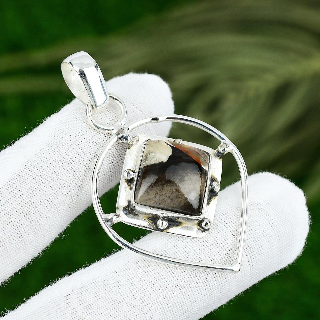 Pietră prețioasă Jasp Lemn Arahide Natural Argint Sterling 925 Pandantiv Pentru Fete