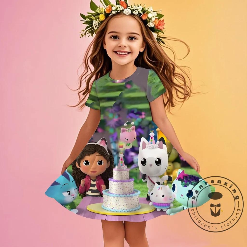 3D Printed Fashion Cartoon Pattern Cute Short Sleeved Dress Cosplay Youth Girl Clothes Gabby's Dollhouse Sea Clothes Sweet