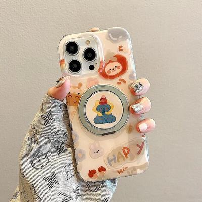 Cute Cartoon Phone Case with Magnetic Stand for iPhone 15 Pro