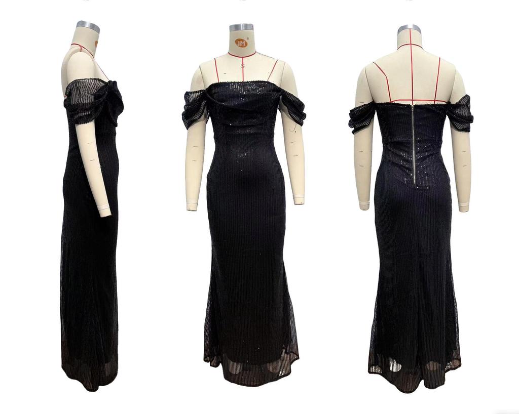 2026 European Sequin One-Shoulder Slit Dress - Women's Casual Fashion
