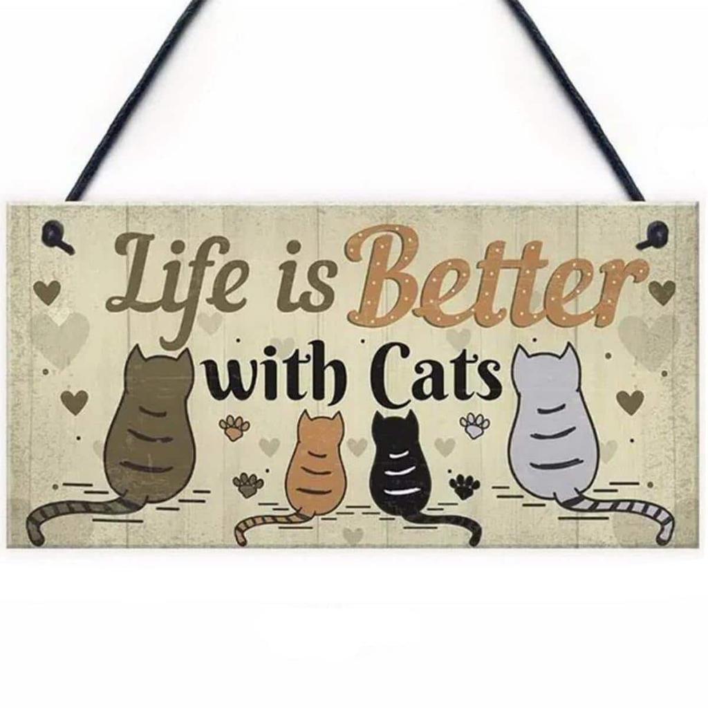 Handmade Cute Cat Sign Wood Plate Wall Decoration Christmas Gift for Pet Lovers Bedroom Home Decor