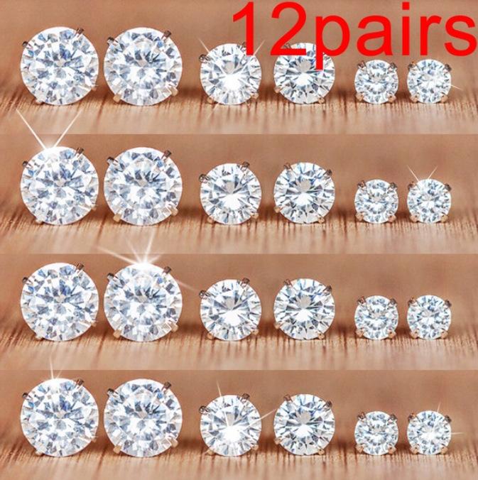 12 Pcs Zircon Earrings Set Briliant Shiny Stud Earrings for Women Simple Pearl Irregular Trendy Jewerly Accessories 2026 New