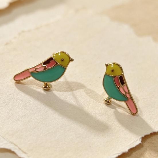 1 Pair Stud Earrings for Women, Bird Outline Enamel Stud Earrings, Polished Edges Glaze Finish Alloy Ear Pins for Daily Wear
