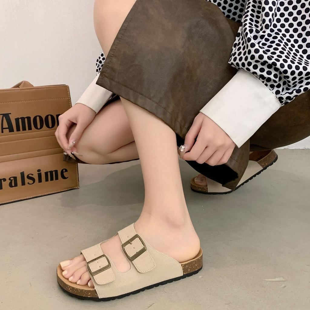 Leather platform shoes women's summer wear new half slippers with Boken cool slippers