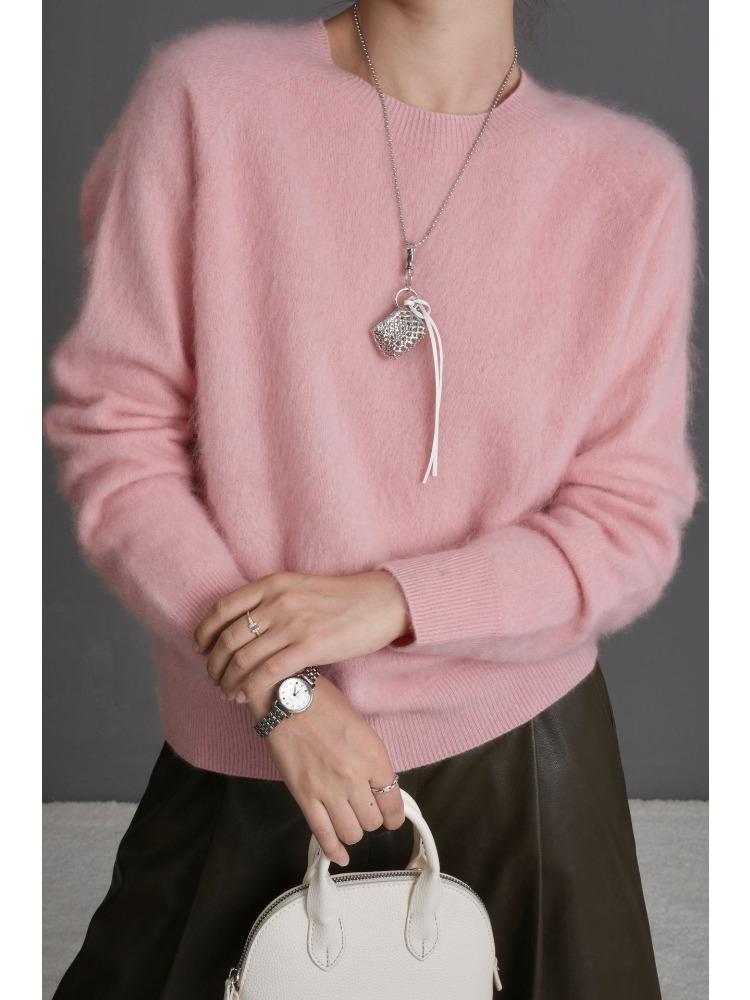 Fluffy Crew Neck Knit Sweater for Women