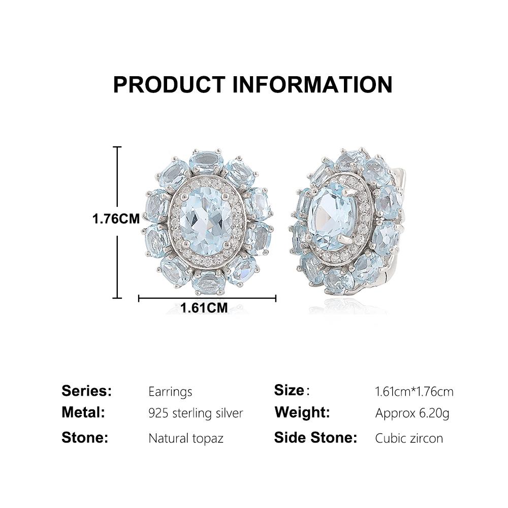 2026,Flower Design Earrings Natural November Birthstone Sky Blue Topaz 925 Sterling Silver Fine Jewelry for Women's Banquet Gift