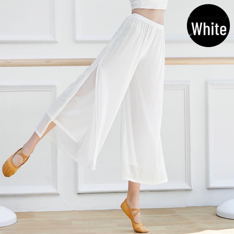 Women's Modern Ethnic Jazz Mesh Wide-Leg Dance Pants with Flowy Slits