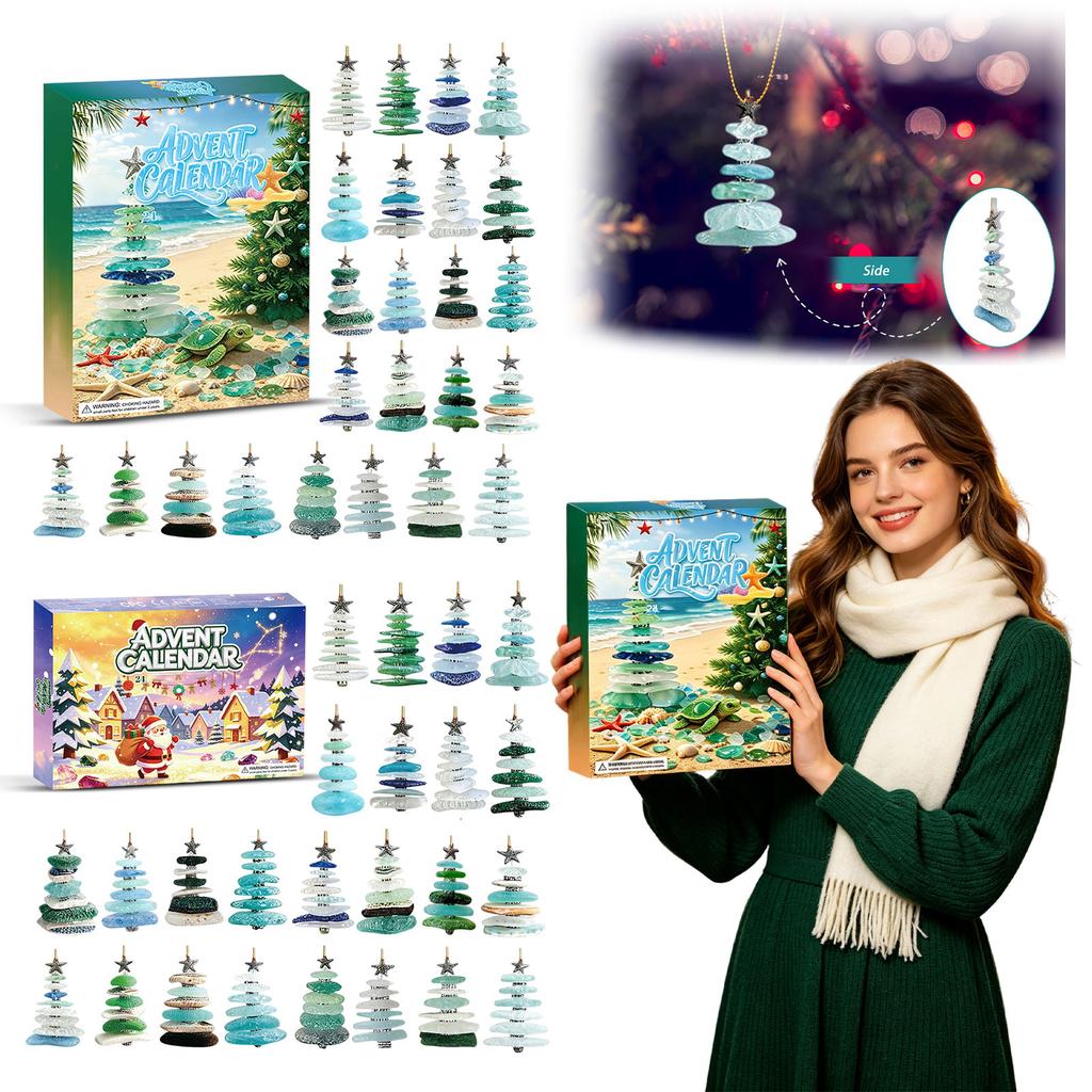 Calendario dell'Avvento di Natale 2026 con Ornamenti da Appendere a Tema Spiaggia in Vetro Marino Acrilico Albero Conto alla Rovescia Decorazione per la Casa