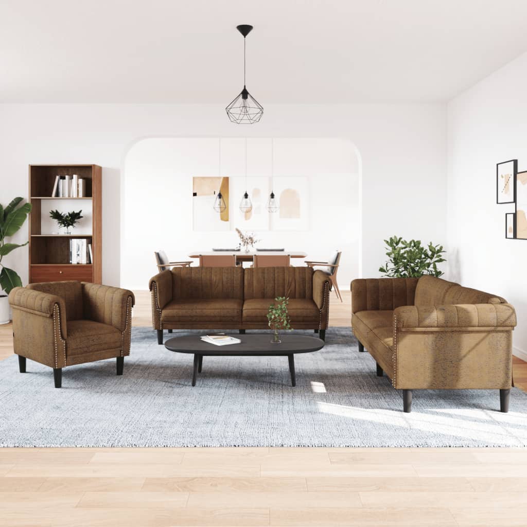 3 Piece Sofa Set in Brown Velvet