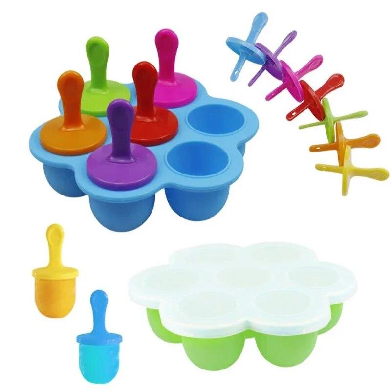 Stampo in Silicone per Gelato a Bastoncino Fai da Te a 7 Fori, Pallina per Gelato, Stampini per Popsicle, Frullati di Frutta per Bambini, Accessori per la Cucina di Casa
