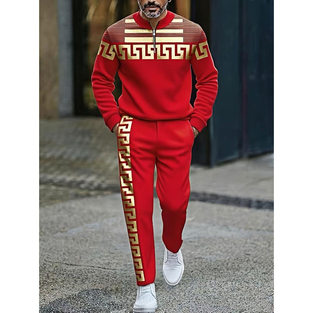 Spring Autumn Fashion Streetwear Men's Long-Sleeved Half-Zipper Stand-Up Collar Men's Casual Sportswear Two-Piece set