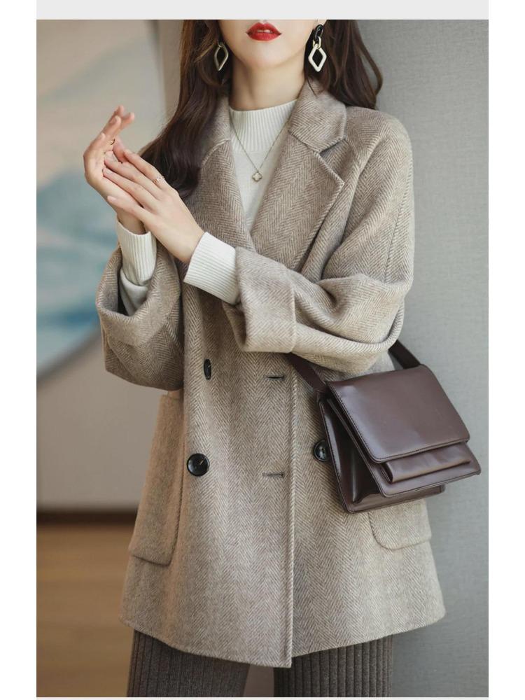 2024 Fashionable Herringbone Wool Coat Autumn Winter Versatile Slim Loose Timeless