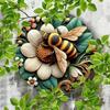 Vibrant Honeybee Floral Iron Wall Art Vintage Rustic Home Office Decor Sign