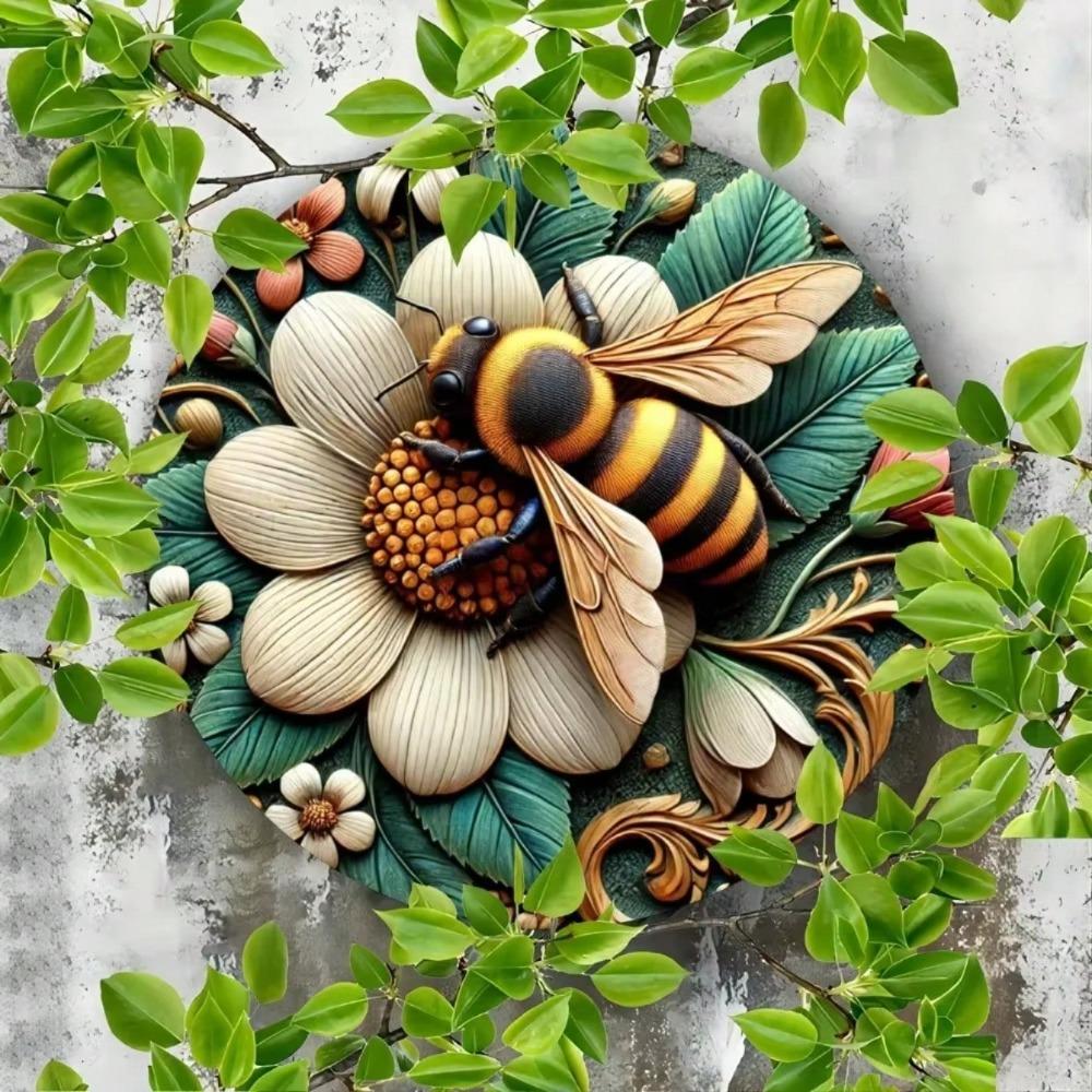 Vibrant Honeybee Floral Iron Wall Art Vintage Rustic Home Office Decor Sign