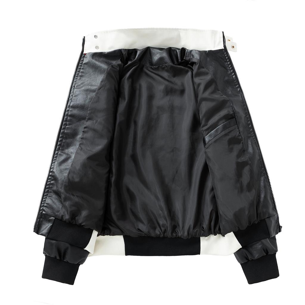 Stand-up Collar Jacket for Men and Women Leather Jacket for Men Loose Versatile PU Leather Motorcycle Suit Pilot Jacket