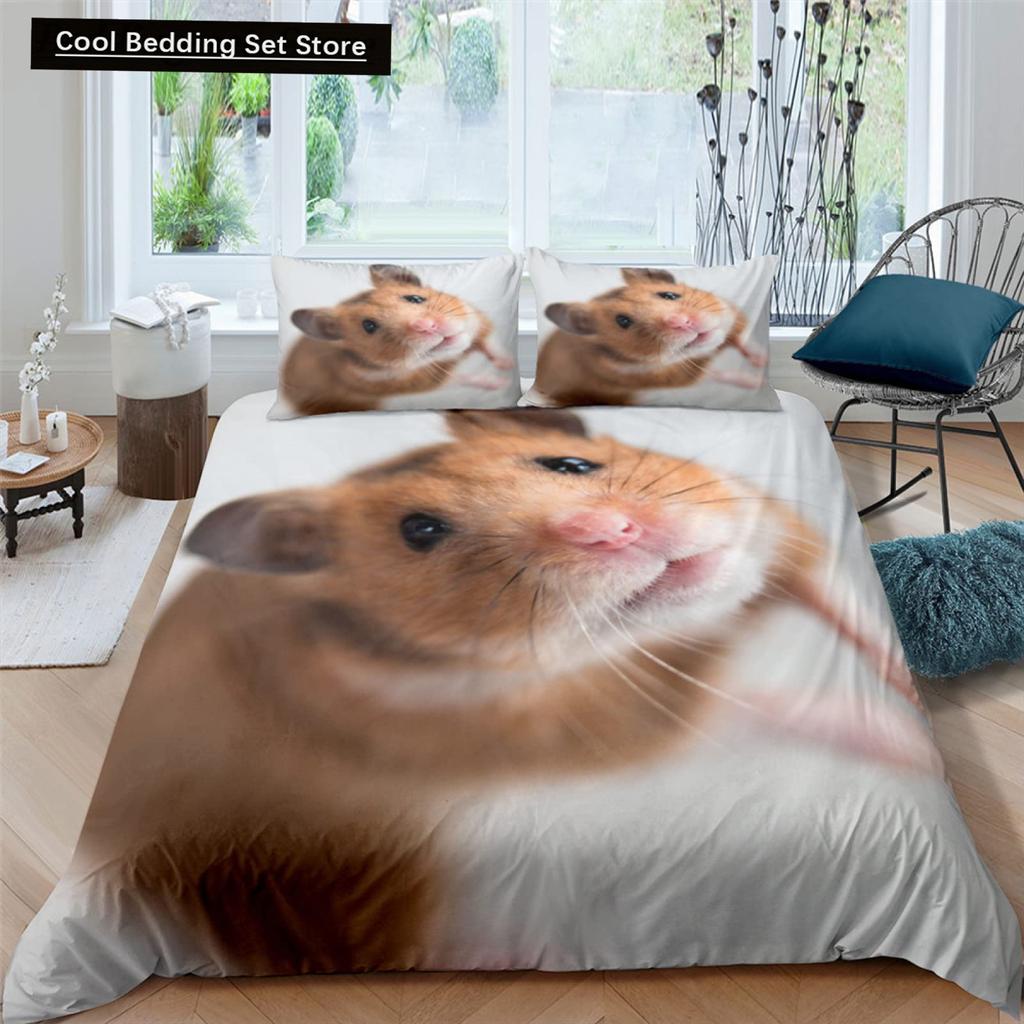 Hamster Duvet Cover King Queen Size Family Pet Guinea Pig Bedding Set for Kids Boys Girls Lovely Mini Animal 2/3pcs Quilt Cover