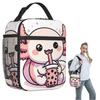 Niedliche isolierte Lunchtasche mit Axolotl-Milchtee-Print für Frauen und Kinder, tragbare Lebensmittelbox, Thermotasche