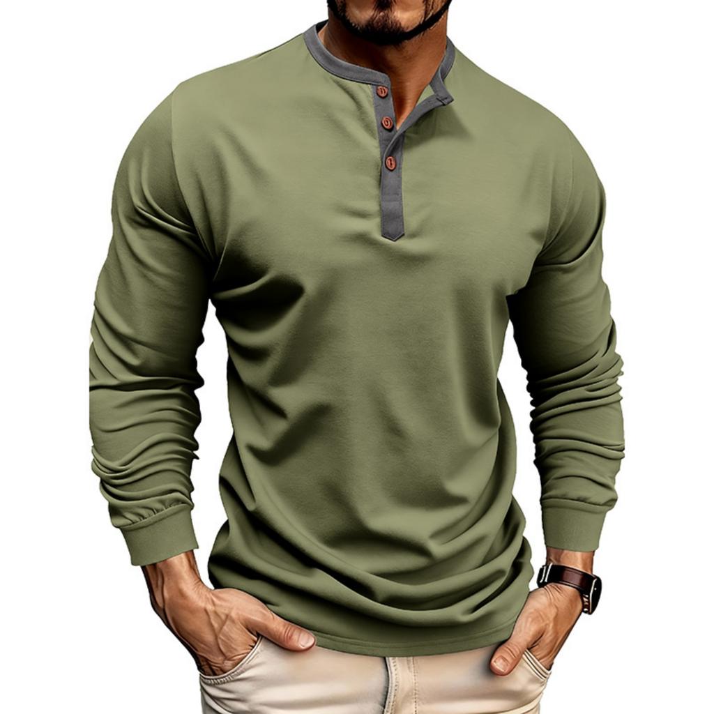 Men's Loose, Casual, Color,blocked Round,neck Long,sleeved Cotton Top