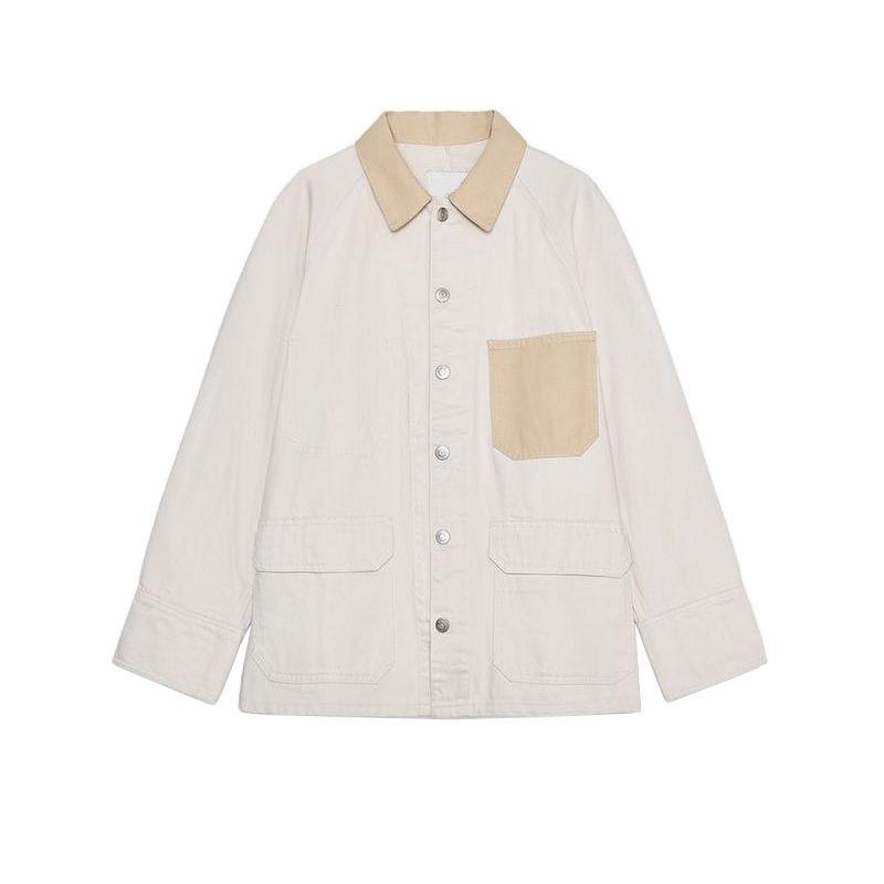

Spring New Women s Clothing Casual Tops Contrast Color Pocket Decoration Long Sleeves Lapel Shirt Coat 5216054 raw white L