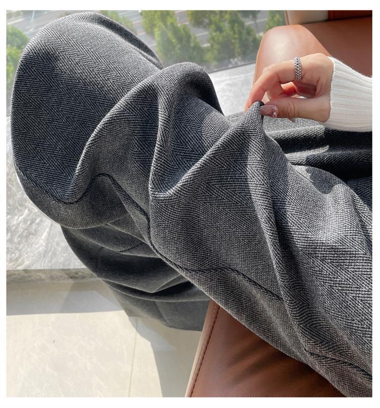 2025 Autumn/Winter High-Waisted Herringbone Wool Blend Wide-Leg Pants