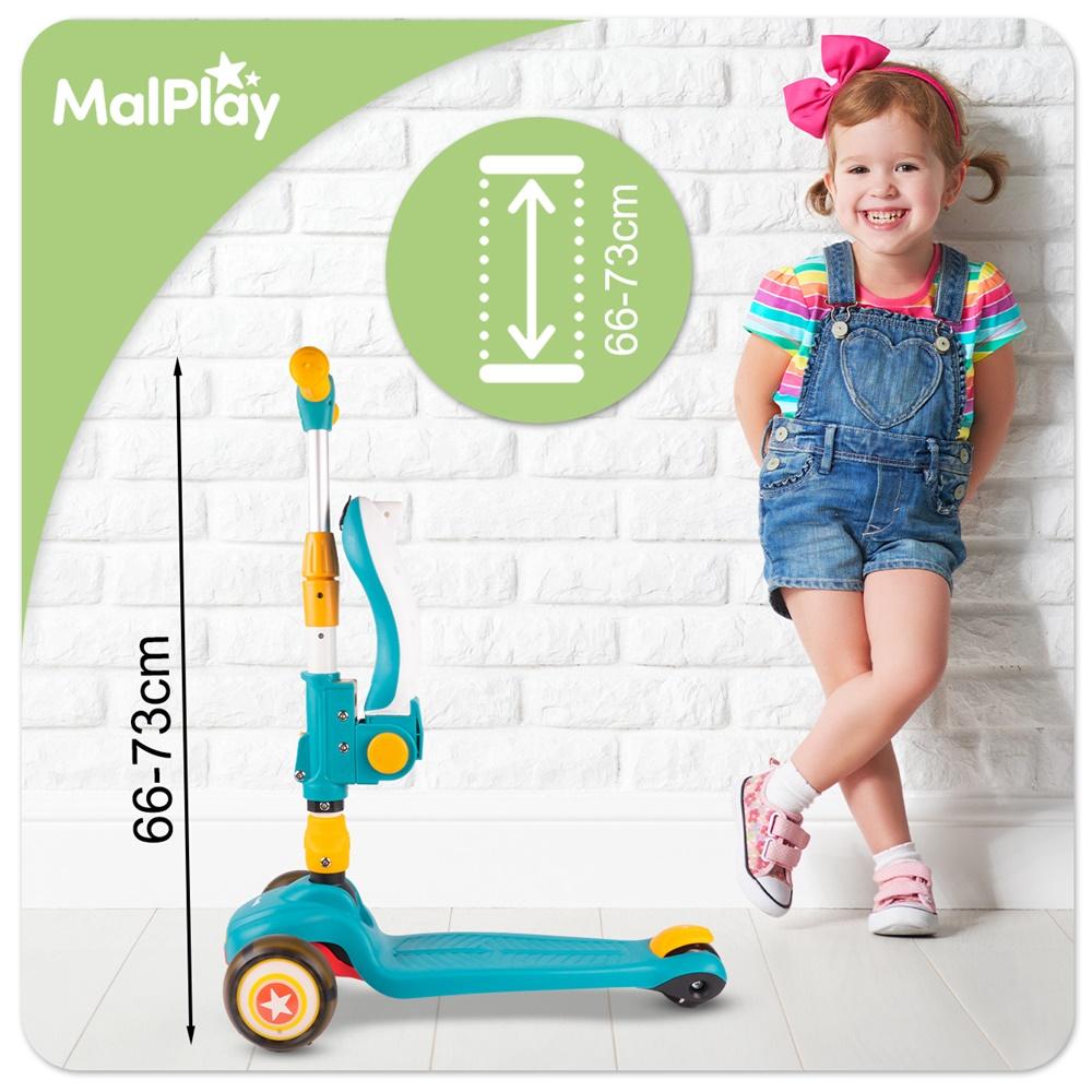 Three-Wheeled Scooter With Seat For Children 2 In 1, Adjustable Brake