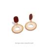Elegant Retro Gold Woven Square Ear Studs: Red Geometric Color-Block Clip-On Earrings (No Piercing Needed)