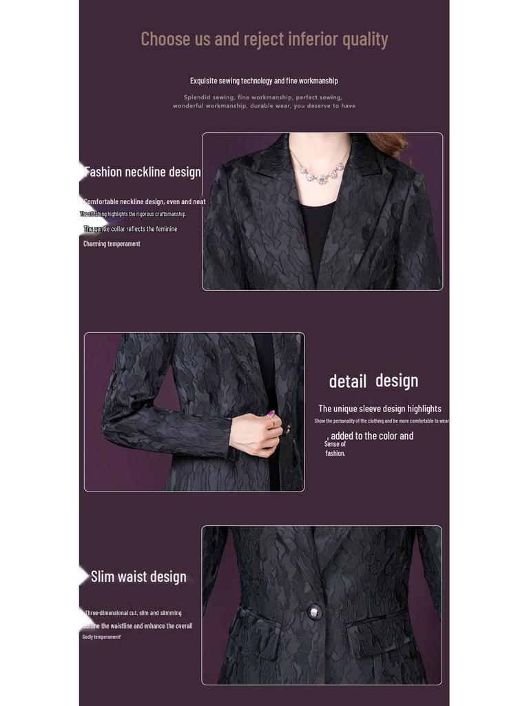 Spring Black Jacquard Women's Slim Fit Waist-Cinching Short Jacket