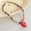 Colored Glass Bead Heart-shaped Pendant Necklaces for Women Dopamine Sweet Collarbone ChainsLight Luxury High-end Necklace
