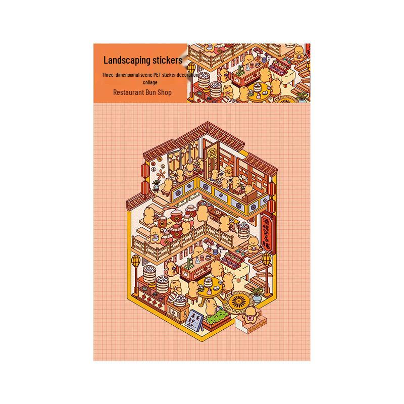 Stereoscopic 3D DIY Cartoon Scene Sticker: Large, Cute, High-Difficulty, 3-Layer Decompression Journal Sticker