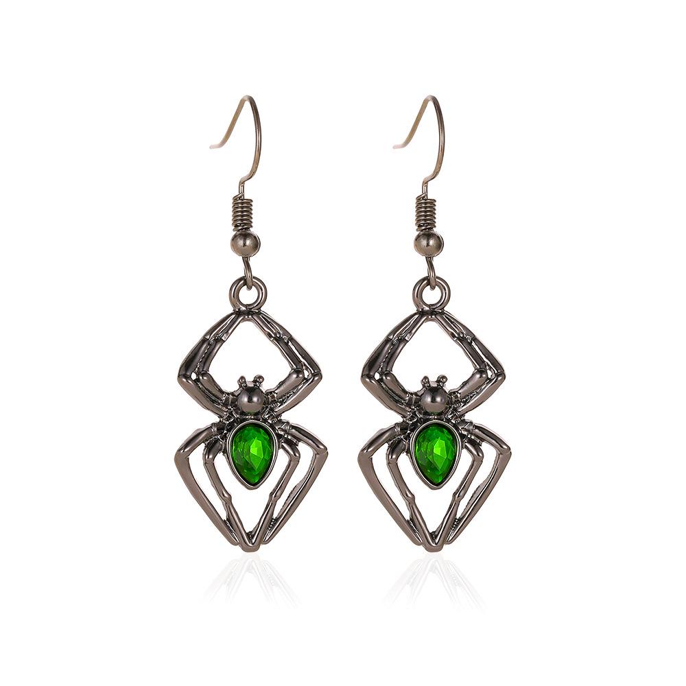 Halloween Vintage Smaragd Spinnen Schmuckset: Halskette, Ohrringe & Ring