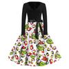 Women's Fashion V-neck Casual Slim-fit Christmas Print Long-sleeved Dress