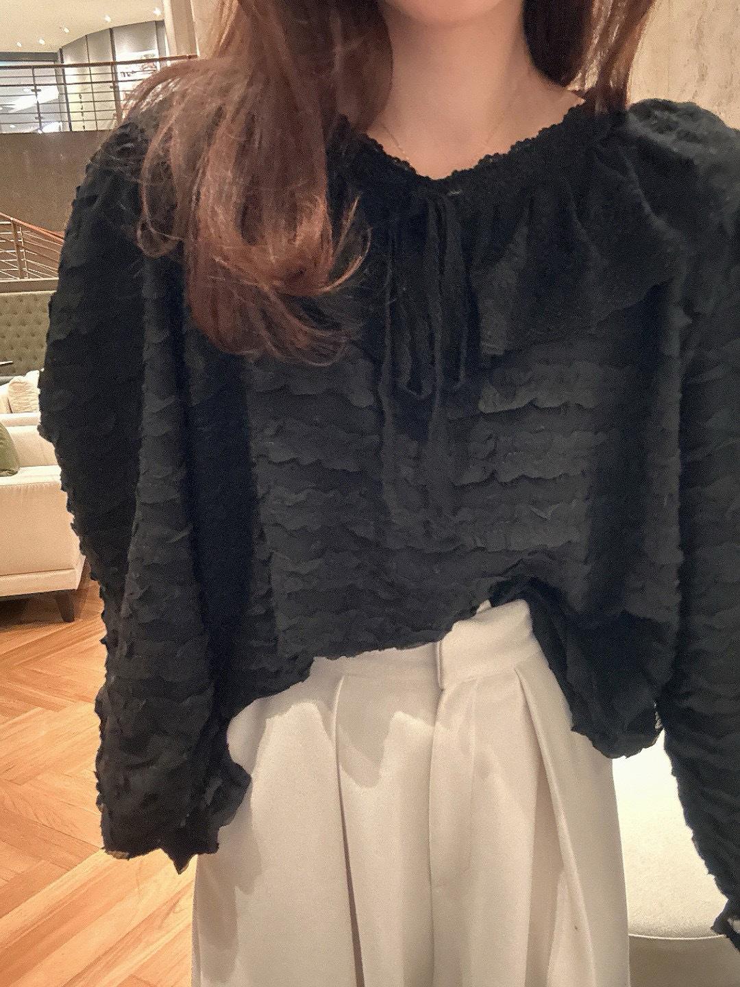 2026 Ранняя весна/Осень Корейская шикарная женская блузка с воротником из французского кружева, омолаживающая One Size чёрный