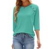Women's Color Casual Fashion Round Neck Button Seven Quarter Sleeve Top