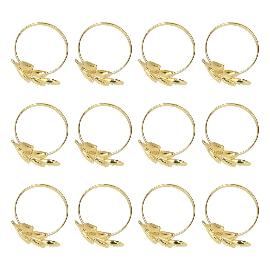 12PCS Metal Napkin Rings Leaf Napkin Ring Holders Metallic Adornment for Table Kitchen Dinner Party Wedding Gold