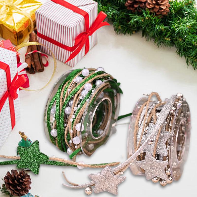 Christmas Glitter Stars Design Multi-Function Pearl Chain Design Luxury Webbing Gift Wrap Multi-Layer Shiny 5 Yards