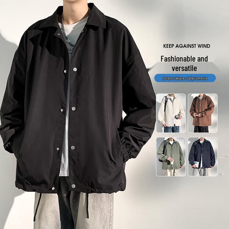 

Men s Korean Style Lapel Casual Jacket - Spring/Autumn 2026 Collection, Solid Color, Loose Fit, Long Sleeve Shirt XL чёрный