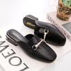 Soft Leather Bag Head Half Slippers Women's Spring and Autumn Sandals Thick Heel Outer Wear Fashion Muller Square Head Single Shoes Work Shoes