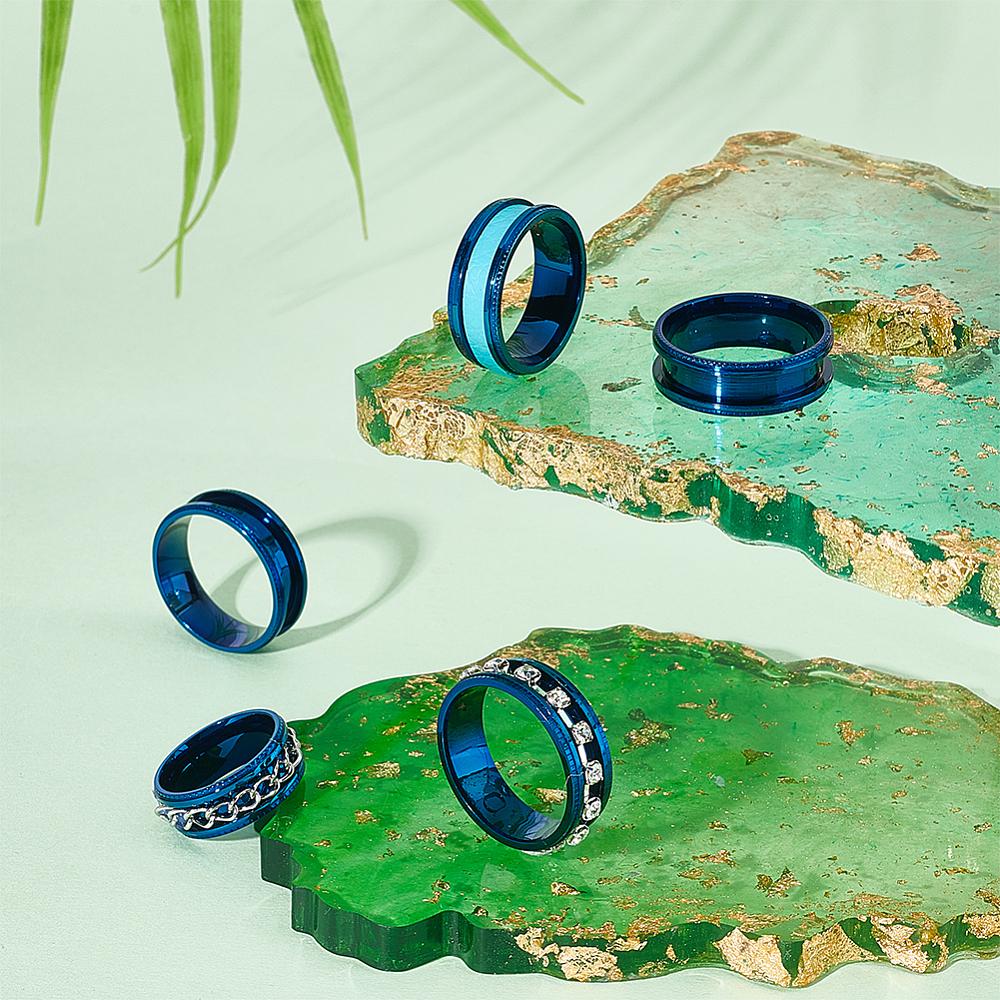 14 Stück 7 Größen Unisex Edelstahl Rillen Fingerring Sets, Breite Bandringe, Blau, Innendurchmesser: 16~22,1mm, Schlitz: 4mm, 2 Stück/Größe