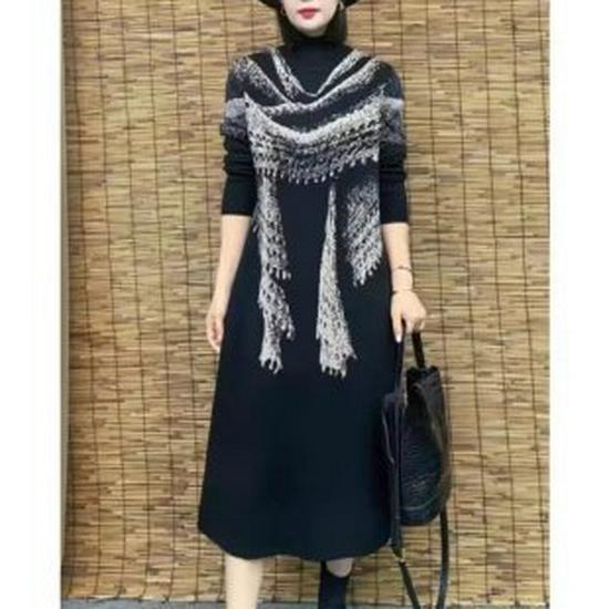 Autumn 2025 Slimming Plus Size Knit Dress with Half High Collar - Fashionable and Age-Reducing for Stylish Moms