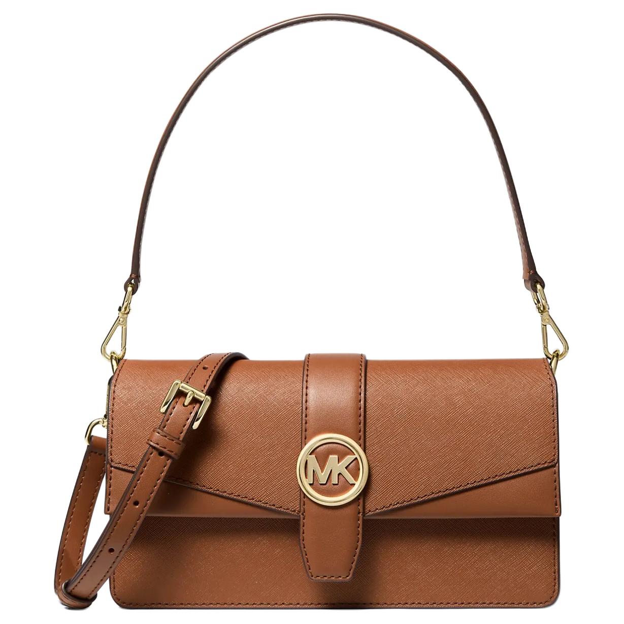 

Michael Kors MK Greenwich Vintage Flap Design Gold Round Logo Metal Decoration Crossbody Leather Shoulder Bag Medium 35S5GGRL2L-LUGGAGE Basic Set (Bag+Dust Bag)