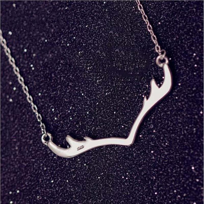 Popular Deer Antlers Necklaces & Pendants For Women Christmas Vintage Necklaces 925 Sterling Silver Jewelry Collier TYB364