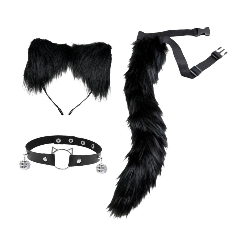 Animal Ears and Tail Set Plush Costume Accessory for Fancy Dress Birthday Carnival Cosplay